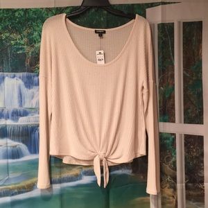 Tie Front Waffle Long Sleeve Tee